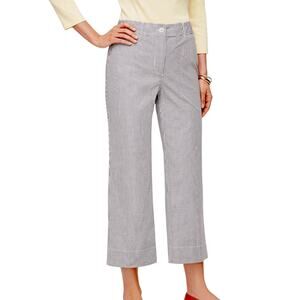 Talbots White Gray Pinstripe Oxford Stripe Wide Leg Crop Chino Pant 14 EUC